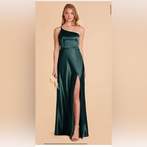 Birdy Grey Shiny Satin Emerald Green One Shoulder Bridesmaid Dress